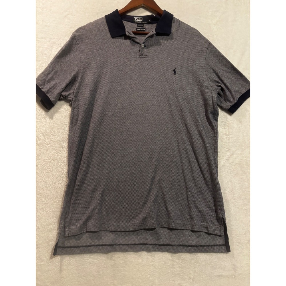Polo Ralph Lauren Mens Large Pima Cotton Polo Shirt Large Navy‎ white